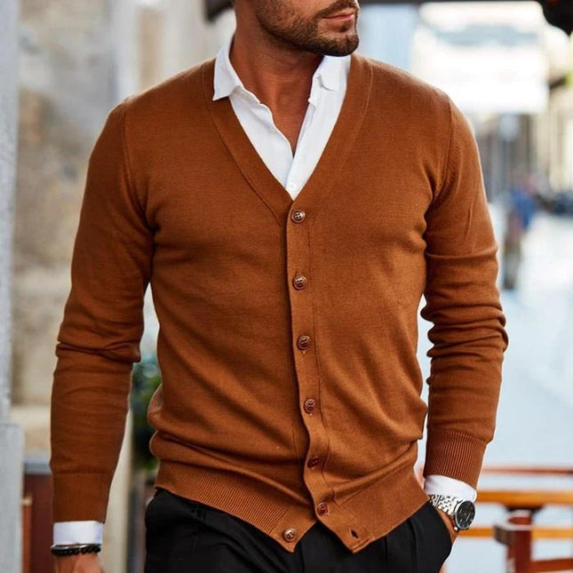Men's V-Neck Cardigan – Button Front Smart Casual Knit