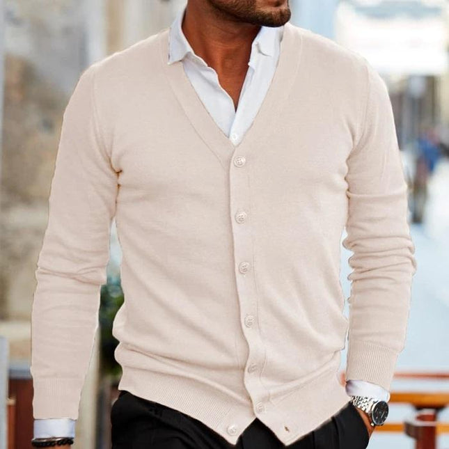 Men's V-Neck Cardigan – Button Front Smart Casual Knit