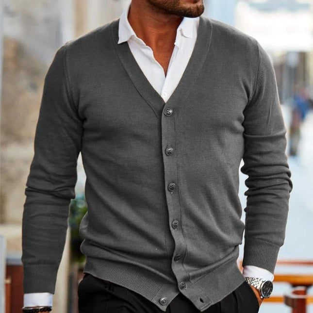 Men's V-Neck Cardigan – Button Front Smart Casual Knit