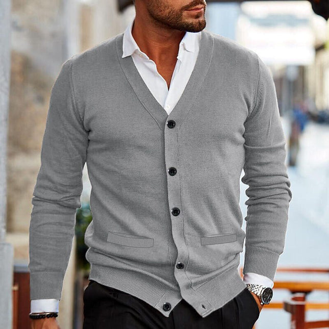 Men's V-Neck Cardigan – Button Front Smart Casual Knit
