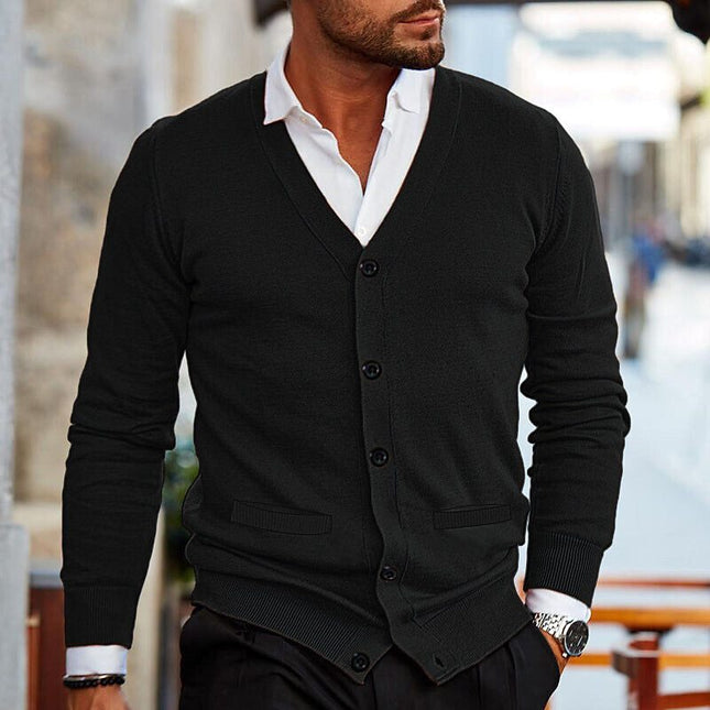 Men's V-Neck Cardigan – Button Front Smart Casual Knit