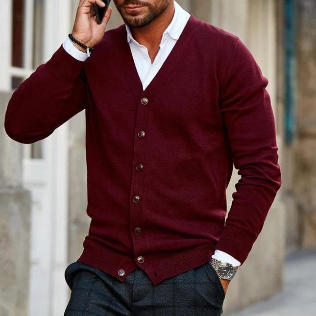 Men's V-Neck Cardigan – Button Front Smart Casual Knit