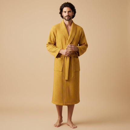 Men's Waffle Bathrobe with Belt for Spa & Home Comfort