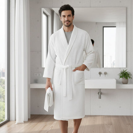 Men's Waffle Bathrobe with Belt for Spa & Home Comfort