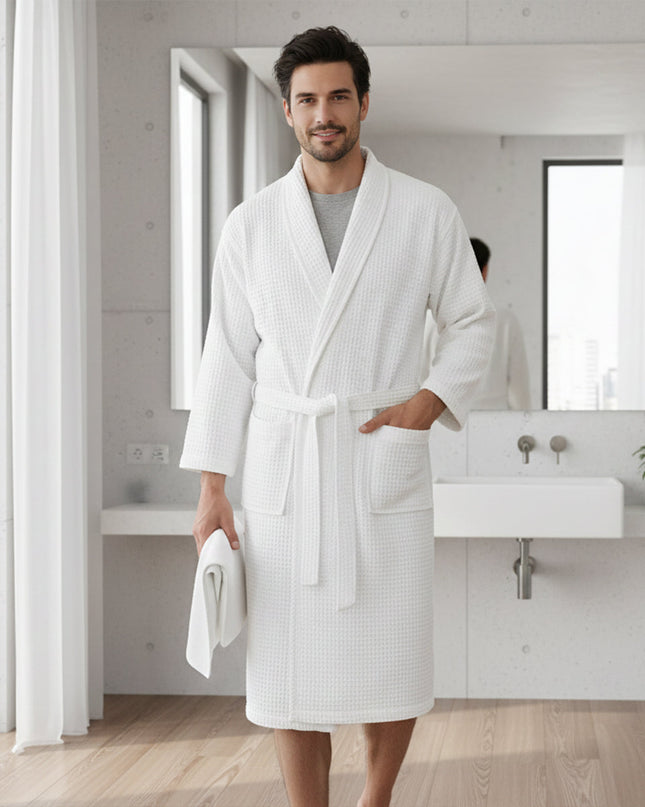 Men's Waffle Bathrobe with Belt for Spa & Home Comfort