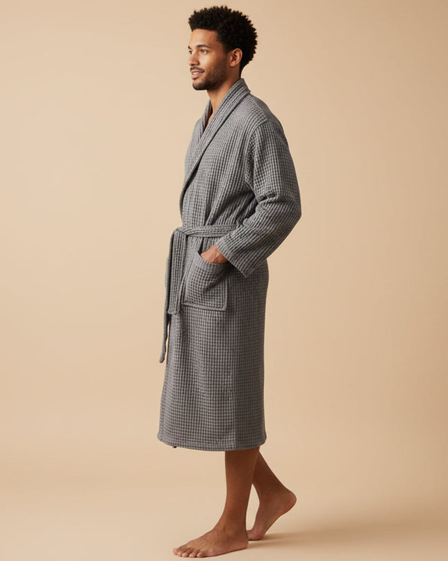 Men's Waffle Bathrobe with Belt for Spa & Home Comfort