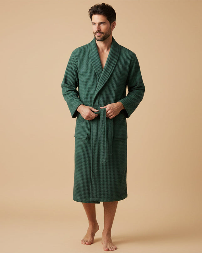 Men's Waffle Bathrobe with Belt for Spa & Home Comfort