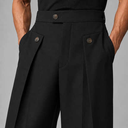 Men's Wide Leg Trousers in Tailored Cut – Double-Pleated Front