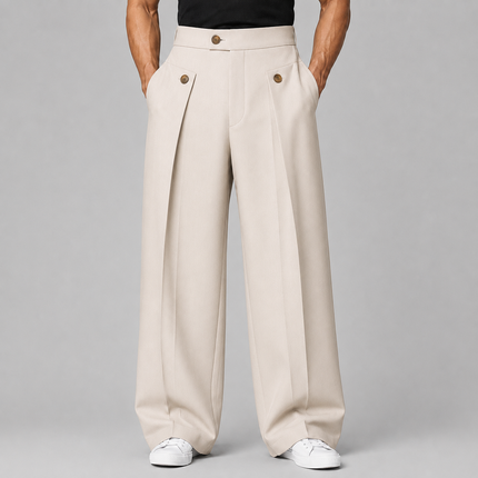 Men's Wide Leg Trousers in Tailored Cut – Double-Pleated Front