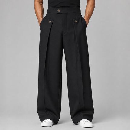 Men's Wide Leg Trousers in Tailored Cut – Double-Pleated Front