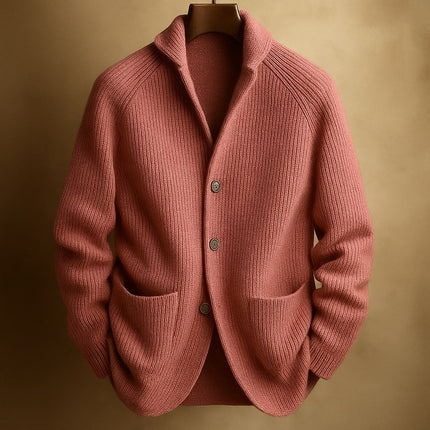 Men's Wool Cardigan in Regular Cut – Ribbed Shawl-Collar Knit