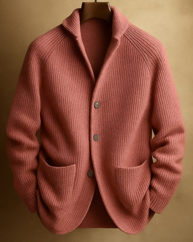 Men's Wool Cardigan in Regular Cut – Ribbed Shawl-Collar Knit