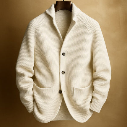 Men's Wool Cardigan in Regular Cut – Ribbed Shawl-Collar Knit