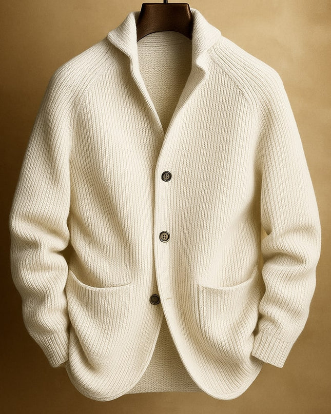 Men's Wool Cardigan in Regular Cut – Ribbed Shawl-Collar Knit