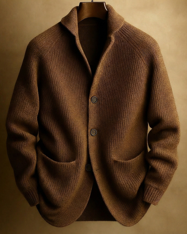 Men's Wool Cardigan in Regular Cut – Ribbed Shawl-Collar Knit