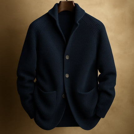 Men's Wool Cardigan in Regular Cut – Ribbed Shawl-Collar Knit