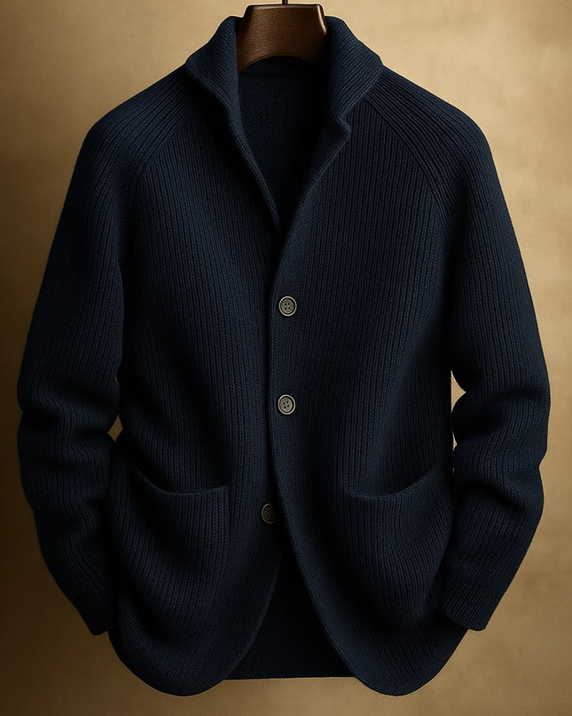 Men's Wool Cardigan in Regular Cut – Ribbed Shawl-Collar Knit