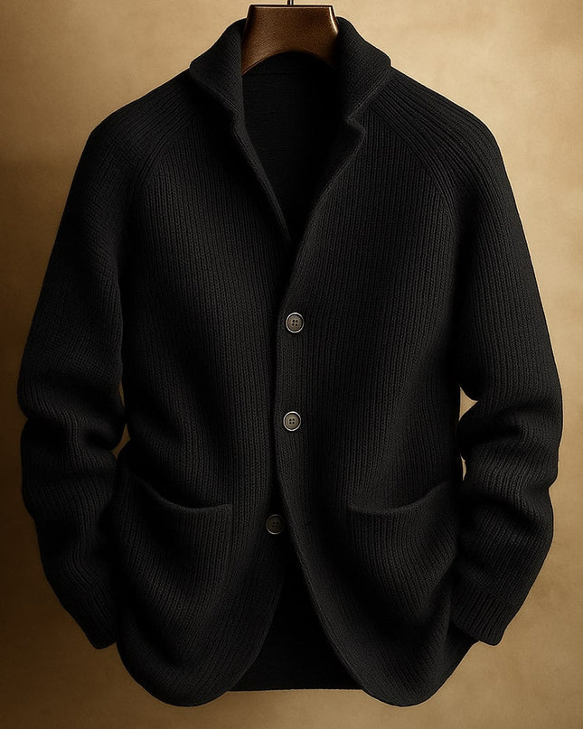 Men's Wool Cardigan in Regular Cut – Ribbed Shawl-Collar Knit
