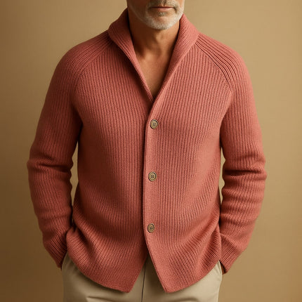 Men's Wool Cardigan in Regular Cut – Ribbed Shawl-Collar Knit