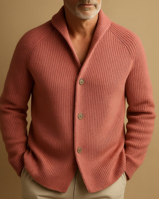 Men's Wool Cardigan in Regular Cut – Ribbed Shawl-Collar Knit
