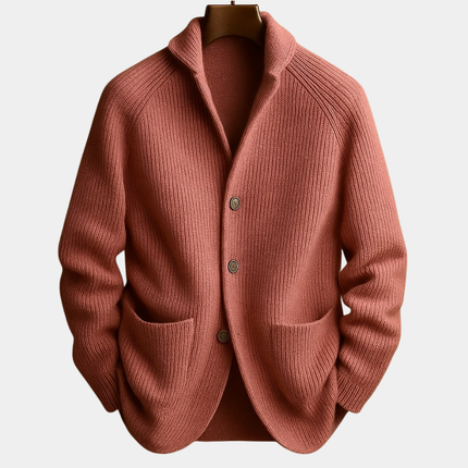 Men's Wool Cardigan in Regular Cut – Ribbed Shawl-Collar Knit
