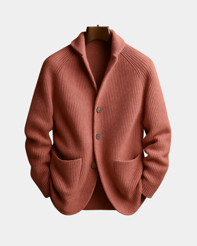 Men's Wool Cardigan in Regular Cut – Ribbed Shawl-Collar Knit