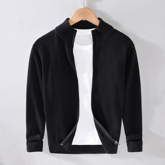 Men's Zip Cardigan – Slim Fit Rib Collar Knit