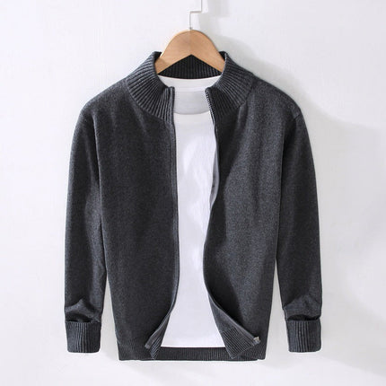 Men's Zip Cardigan – Slim Fit Rib Collar Knit