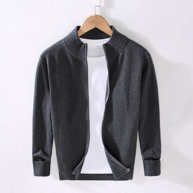 Men's Zip Cardigan – Slim Fit Rib Collar Knit