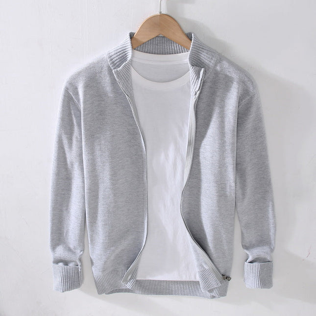 Men's Zip Cardigan – Slim Fit Rib Collar Knit