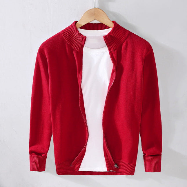 Men's Zip Cardigan – Slim Fit Rib Collar Knit