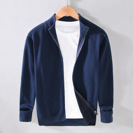 Men's Zip Cardigan – Slim Fit Rib Collar Knit