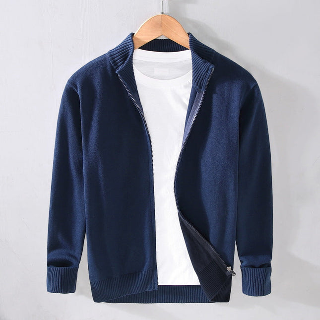 Men's Zip Cardigan – Slim Fit Rib Collar Knit