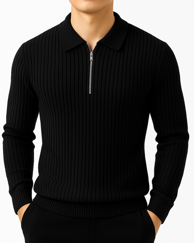 Men's Zip Neck Jumper – Ribbed Knit Smart Casual Style