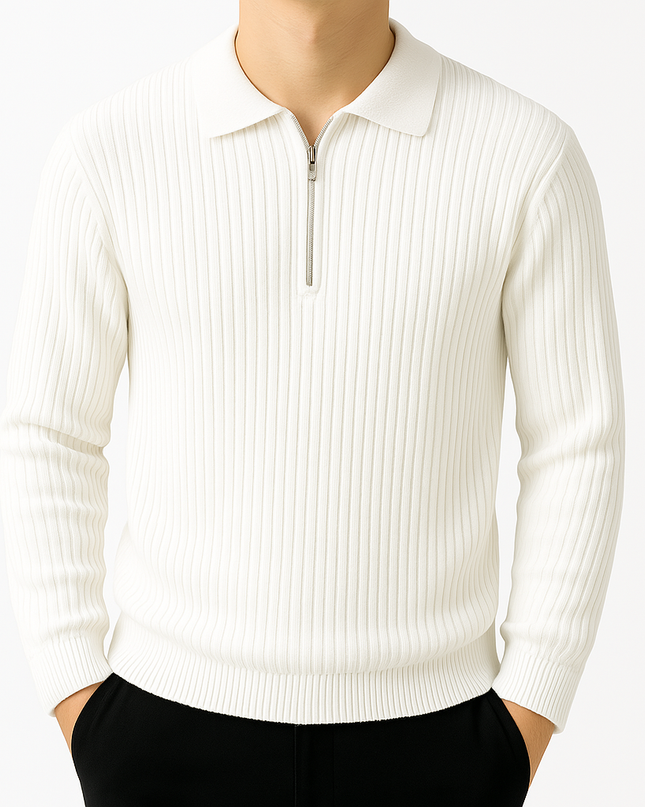 Men's Zip Neck Jumper – Ribbed Knit Smart Casual Style