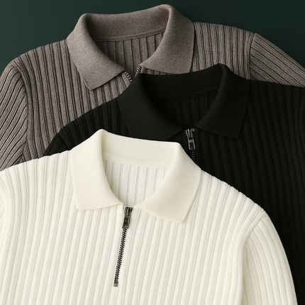Men's Zip Neck Jumper – Ribbed Knit Smart Casual Style