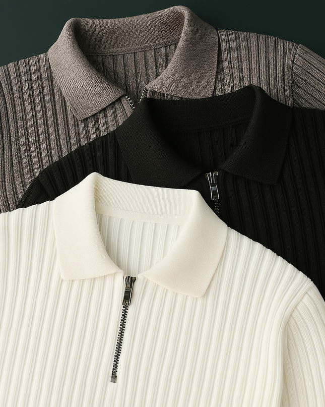Men's Zip Neck Jumper – Ribbed Knit Smart Casual Style