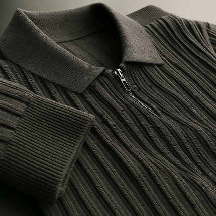 Men's Zip Neck Jumper – Ribbed Knit Smart Casual Style