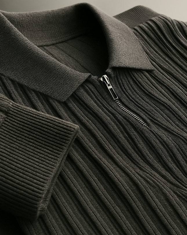 Men's Zip Neck Jumper – Ribbed Knit Smart Casual Style
