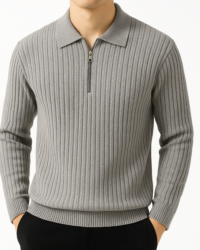 Men's Zip Neck Jumper – Ribbed Knit Smart Casual Style