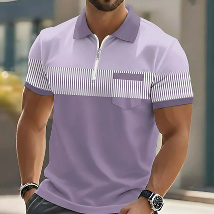 Men's Zip Neck Polo Shirt – Contrast Stripe Smart Casual Fit