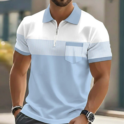 Men's Zip Neck Polo Shirt – Contrast Stripe Smart Casual Fit