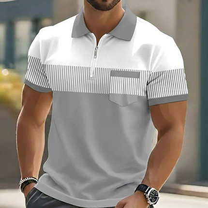 Men's Zip Neck Polo Shirt – Contrast Stripe Smart Casual Fit