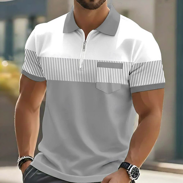 Men's Zip Neck Polo Shirt – Contrast Stripe Smart Casual Fit