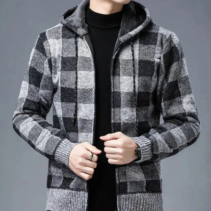 Men's Zip-Up Hoodie | Checked Knit Casual Style