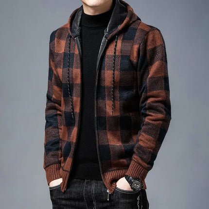 Men's Zip-Up Hoodie | Checked Knit Casual Style
