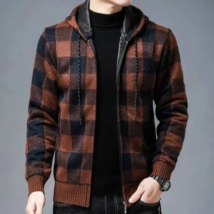 Men's Zip-Up Hoodie | Checked Knit Casual Style