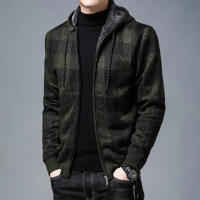Men's Zip-Up Hoodie | Checked Knit Casual Style