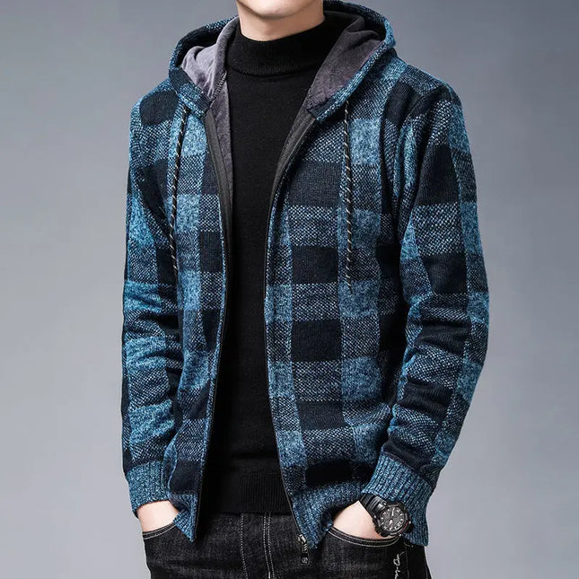 Men's Zip-Up Hoodie | Checked Knit Casual Style