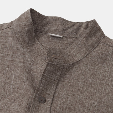 Tristan | Linen-Blend Short Sleeve Band Collar Shirt